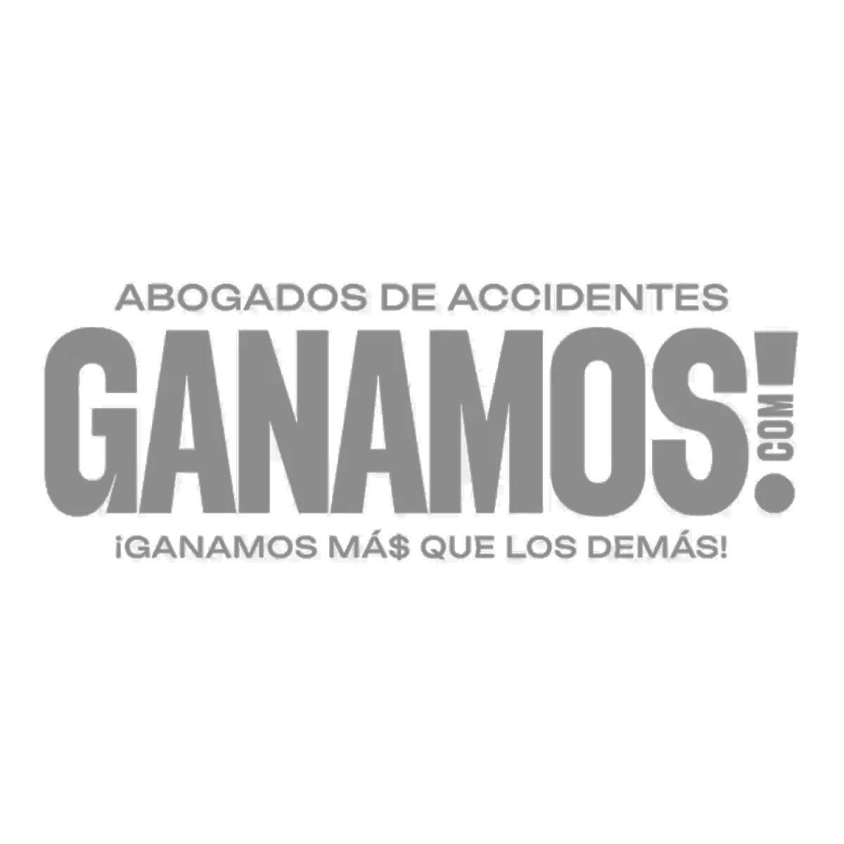 Abogados de accidentes, Ganamos.com, ¡ganamos más que los demás! - Logo in gray text.