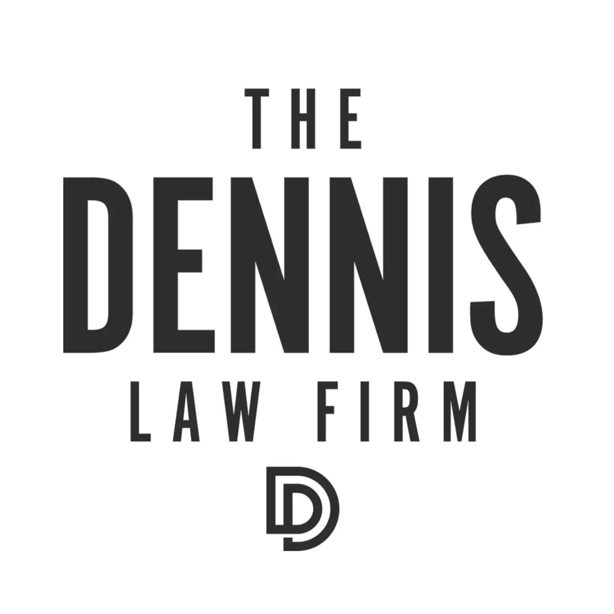 The Dennis Law Firm logo with bold text and stylized 'D' emblem below.