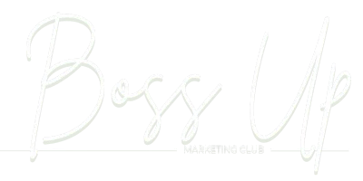 Boss Up Marketing Club logo in stylish cursive font on a transparent background.